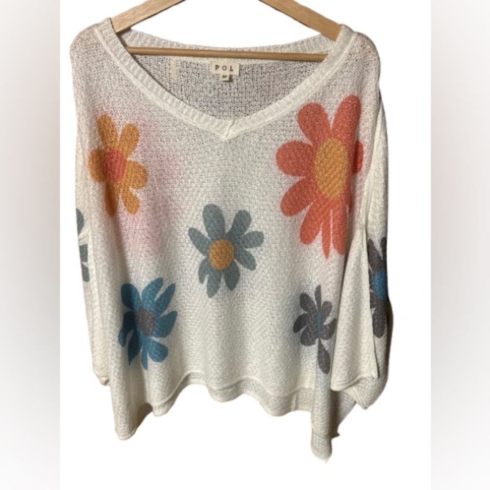 POL White Sweater with Multicolor Floral Design